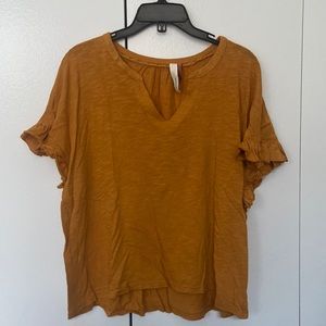 Anthropologie Pilcro yellow ruffle sleeve t-shift